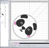 ITH Digital Embroidery Pattern for Panda Face Snap Tab / Key Chain, 4X4 Hoop