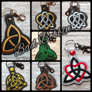 ITH Digital Embroidery Pattern for Triquetra Set of 7 Snap Tab / Key Chain, 4X4 Hoop