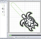 ITH Digital Embroidery Pattern for Plumeria Sea Turtle Snap Tab / Key Chain, 4X4 Hoop