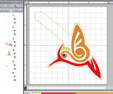 ITH Digital Embroidery Pattern for Red Breasted Hummingbird Snap Tab / Key Chain, 4X4 Hoop