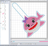 ITH Digital Embroidery Pattern for Sister Shark Snap Tab / Key Chain, 4X4 Hoop