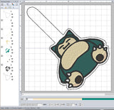 ITH Digital Embroidery Pattern for Snorlax Snap Tab / Key Chain, 4X4 Hoop