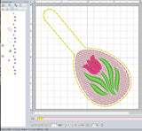 ITH Digital Embroidery Pattern for Tulip Sketch Egg Snap Tab / Key Chain, 4X4 Hoop
