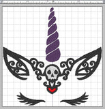ITH Digital Embroidery Pattern for Halloween Unicorn Skull Design, 4X4 Hoop