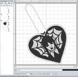 ITH Digital Embroidery Pattern for Wednesday Heart Web Snap Tab / Key Chain, 4X4 Hoop