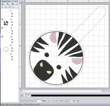 ITH Digital Embroidery Pattern for Zebra Face Snap Tab / Key Chain, 4X4 Hoop