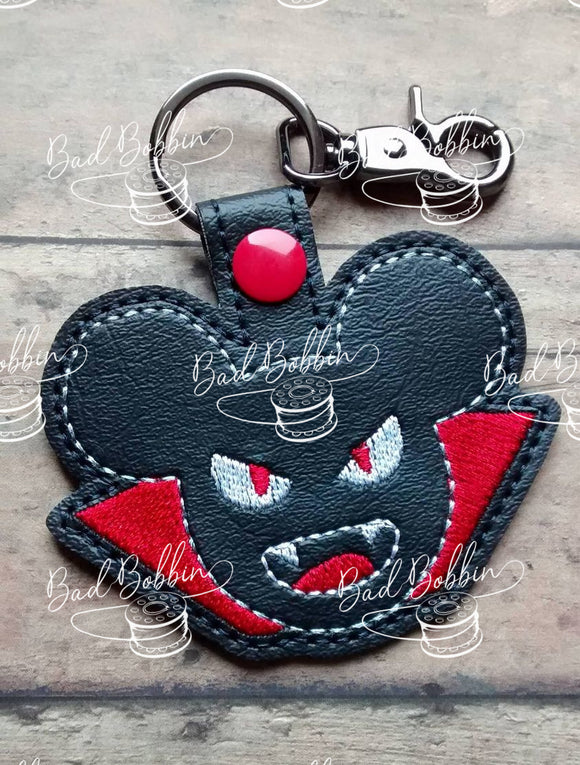 ITH Digital Embroidery Pattern for Dracula Mr Mouse Snap Tab / Key Chain, 4X4 Hoop