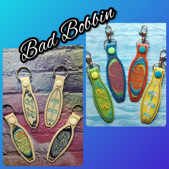 ITH Digital Embroidery Pattern for Surf Board Set of 4 Snap Tabs / Key ...