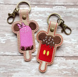 ITH Digital Embroidery Pattern for Mr Mousesicle Snap Tab / Key Chain, 4X4 Hoop