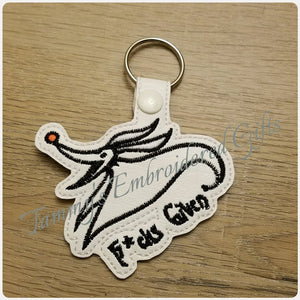 ITH Digital Embroidery Pattern for Zero F's Given Zero Dog Snap Tab / Key Chain, 4X4 Hoop