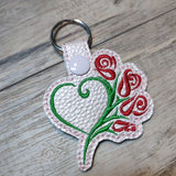 ITH Digital Embroidery Pattern for Heart With Roses Key Chain / Snap Tab