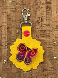 ITH Digital Embroidery Pattern for 3D Sunflower with Butterfly Snap Tab / Key Chain, 4x4 hoop