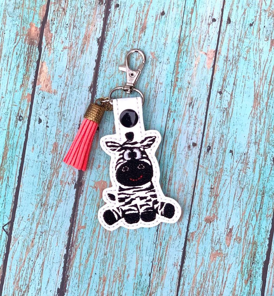 ITH Digital Embroidery Pattern for Lil Zebra Animal Snap Tab / Key Cha ...