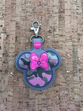 ITH Digital Embroidery Pattern for 3D Ms Mouse Applique with Bow Snap Tab / Key Chain, 4x4 hoop