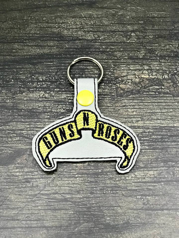 ITH Digital Embroidery Pattern for Guns N Roses Banner Snap Tab / Key Chain, 4x4 hoop