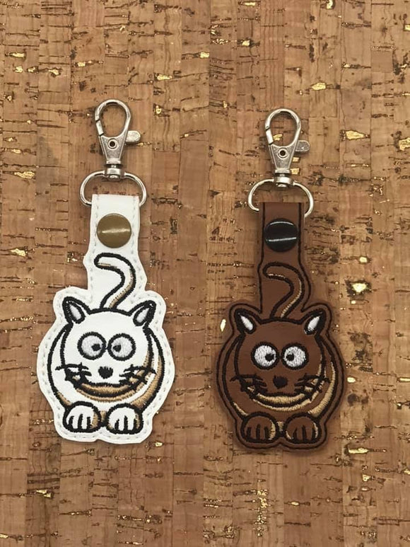 ITH Digital Embroidery Pattern for lil Fat Cat Snap Tab / Key Chain, 4x4 hoop