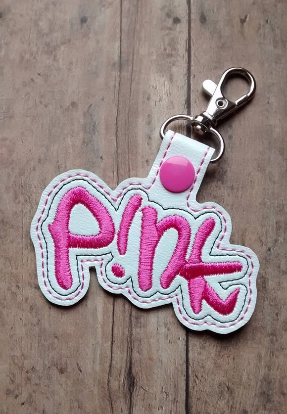 ITH Digital Embroidery Pattern for Pink Band Version 1, Music Artist, Snap Tab / Key Chain, 4x4 Hoop