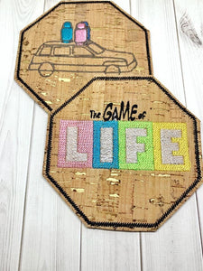 ITH Digital Embroidery Pattern for The Game of Life Set of 2 Coasters, 4x4 hoop