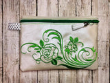 ITH Digital Embroidery Pattern for Rose Swirl Design Lined Zipper Bag, 5X7 hoop