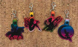 ITH Digital Embroidery Pattern for Fairy Riding on a Unicorn Snap Tab / Key Chain, 4x4 hoop