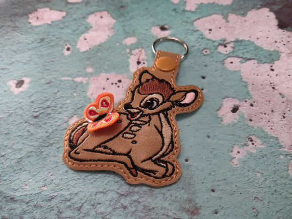ITH Digital Embroidery Pattern for Baby Deer with 3D Butterfly on Back Snap Tab / Key Chain, 4x4 hoop