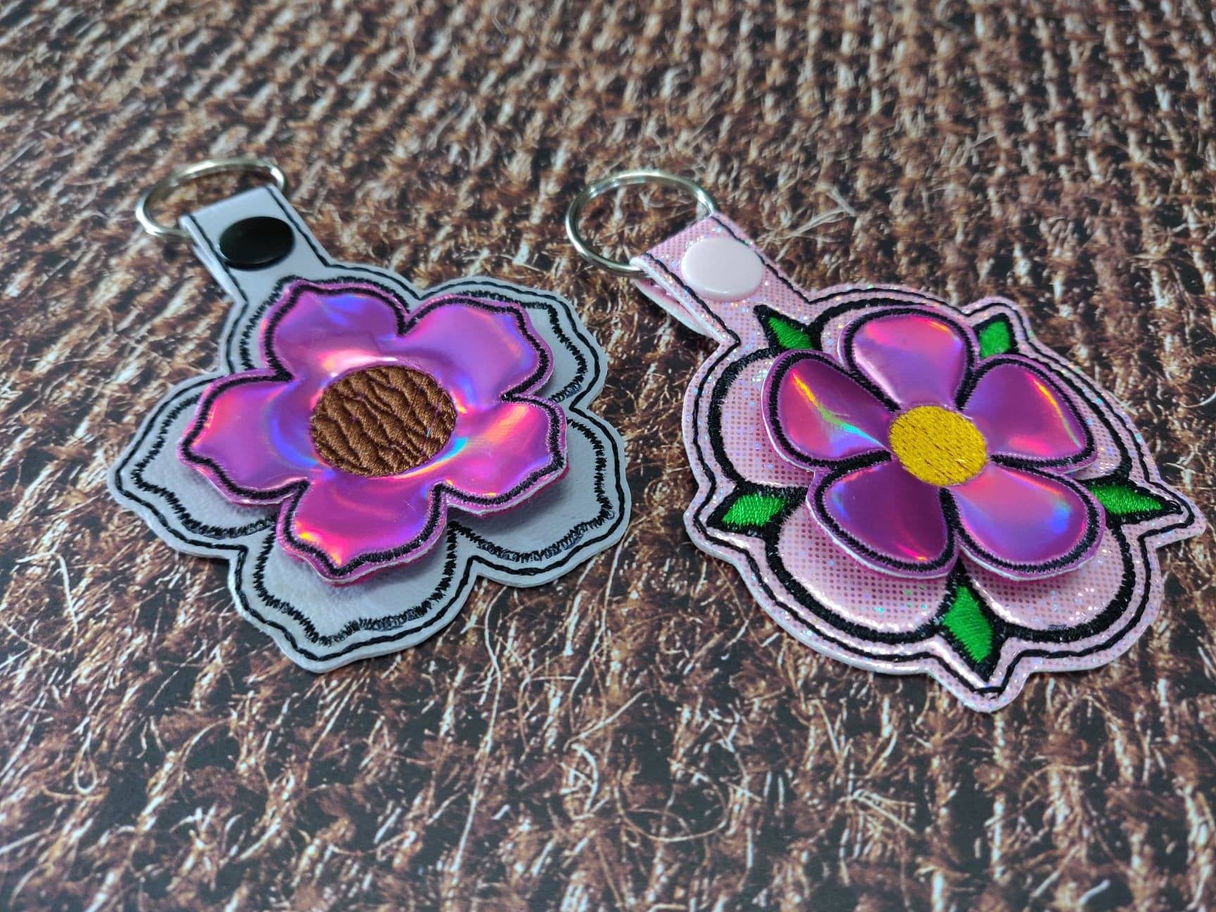 ITH Digital Embroidery Pattern for 3D Flower 4 Snap Tab / Key Chain, 4 ...