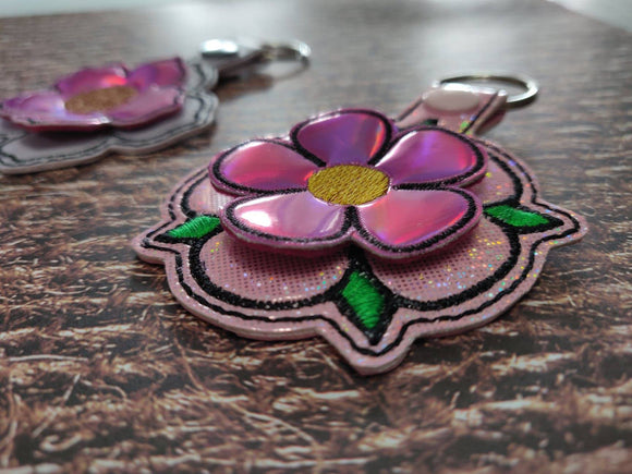 ITH Digital Embroidery Pattern for 3D Flower 2 Snap Tab / Key Chain, 4x4 hoop