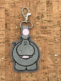ITH Digital Embroidery Pattern for Lil Hippo Animal Snap Tab / Key Chain, 4x4 hoop