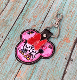 ITH Digital Embroidery Pattern for 3D Ms Mouse Applique with Bow Snap Tab / Key Chain, 4x4 hoop