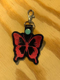 ITH Digital Embroidery Pattern for Butterfly Silhouette Snap Tab / Key Chain, 4x4 hoop
