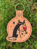 ITH Digital Embroidery Pattern for Wine Cool Cat Snap Tab / Key Chain, 4x4 hoop