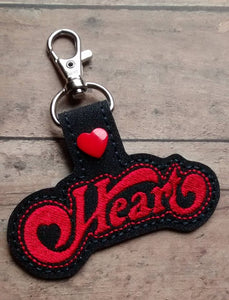 ITH Digital Embroidery Pattern for Heart Band Snap Tab / Key Chain, 4x4 hoop