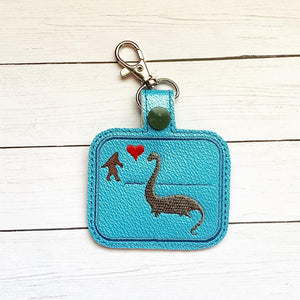 ITH Digital Embroidery Pattern for Big Foot Heart Nessy Snap Tab / Key Chain, 4x4 hoop