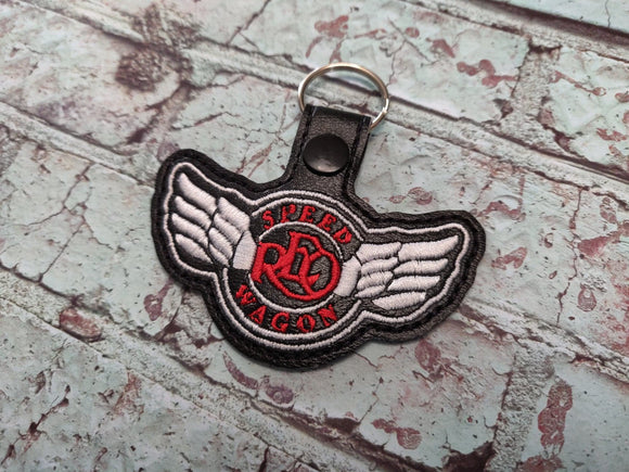 ITH Digital Embroidery Pattern for REO Speed Wagon Band Snap Tab / Key Chain, 4x4 hoop