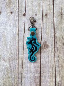 ITH Digital Embroidery Pattern for Tribal Seahorse 1 Snap Tab / Key Chain, 4x4 hoop