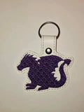 ITH Digital Embroidery Pattern for Dragon Silhouette Snap Tab / Key Chain, 4x4 hoop
