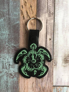 ITH Digital Embroidery Pattern for Hibiscus Turtle Snap Tab / Key Chain, 4x4 hoop