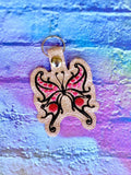 ITH Digital Embroidery Pattern for Swirl Spotted Butterfly Snap Tab / Key Chain, 4x4 hoop