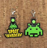 ITH Digital Embroidery Pattern for Space Invader Video Game Dude Snap Tab / Key Chain, 4x4 hoop