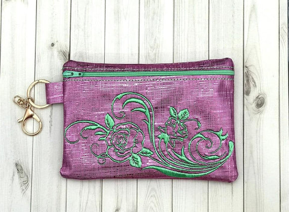 ITH Digital Embroidery Pattern for Rose Swirl Pattern Zipper Bag 5X7 Hoop