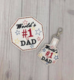 ITH Digital Embroidery Pattern for World's #1 Dad Snap Tab / Key Chain, 4x4 hoop