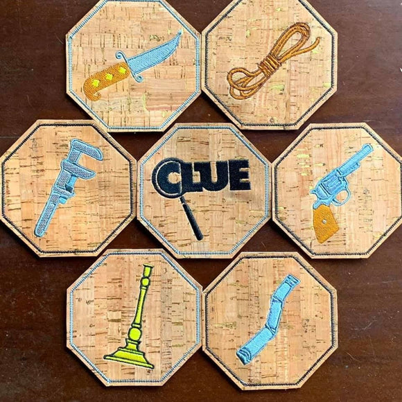 ITH Digital Embroidery Pattern for Clue Board Game Coaster Set of 7, 4x4 hoop