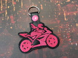 ITH Digital Embroidery Pattern for Street Bike Girl Snap Tab / Key Chain, 4x4 hoop
