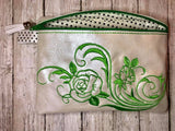 ITH Digital Embroidery Pattern for Rose Swirl Design Lined Zipper Bag, 5X7 hoop