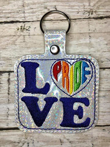 ITH Digital Embroidery Pattern for PRIDE Heart LOVE Snap Tab / Key Chain, 4x4 hoop