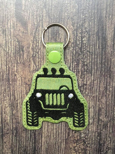 ITH Digital Embroidery Pattern for JEEP Front Silhouette Snap Tab / Key Chain, 4x4 hoop