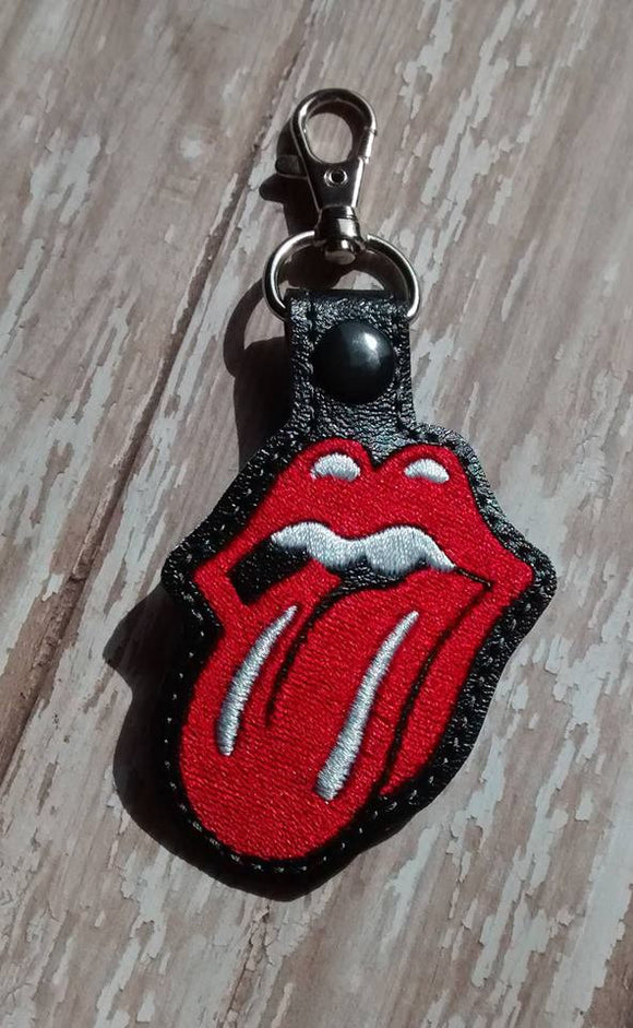 ITH Digital Embroidery Pattern for Rolling Stones Tongue Snap Tab / Key Chain, 4x4 hoop