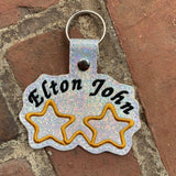 ITH Digital Embroidery Pattern for Elton John Star Glasses Snap Tab / Key Chain, 4x4 hoop