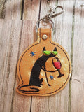 ITH Digital Embroidery Pattern for Wine Cool Cat Snap Tab / Key Chain, 4x4 hoop