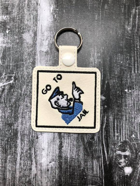 ITH Digital Embroidery Pattern for Monopoly Go To Jail Snap Tab / Key Chain, 4x4 hoop